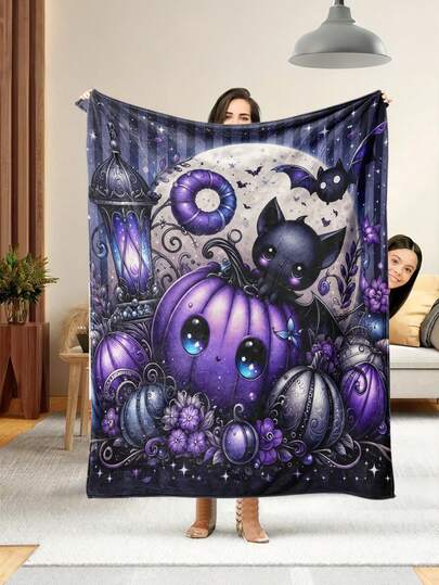 1pc Soft & Comfortable Halloween Blanket, 2D Printed Flannel Throw, Office Nap Blanket, Sofa & Bed Decorative Blanket, Outdoor Camping Leisure Blanket, Gift Blanket For Family & Friends