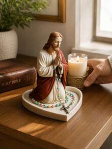 Jesus Holy Father Rosary Stand, Rosary Holder, Catholic Home Decor, Elegant Virgin Mary Prayer Rosary Box, Religious Gift, Catholic Gift, Suitable For Bedroom, Living Room, Office Desk Decoration - Multicolor - View 6