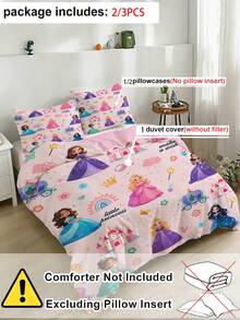 2/3-teiliges Bettwäsche-Set Kleine Prinzessin, rosa Märchen-Bettwäsche, Schloss-Regenbogen-Kutsche-Blumenkrone-Zauberstab-Muster Bettbezug & Kissenbezüge für Mädchenzimmer (Twin/Full/Queen/King Größe) - Verschiedenfarbig - Übersicht 9