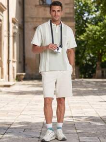 CAMEL CROWN Men's Casual Cotton Loose Fit Drawstring Knee-Length Shorts, Summer - Rice Apricot - View 3