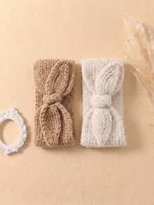 2pcs Autumn/Winter Beige Rabbit Ear Knitted Yarn Baby Headband, Cute Princess Baby Hair Accessory, Suitable For Autumn/Winter Season Wear - Multicolor - View 4