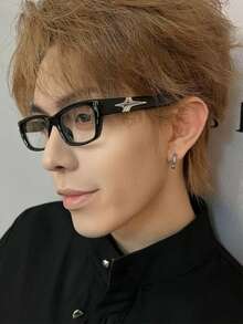 1對男士時尚休閒個性化星星裝飾黑色鏡框透明鏡片眼鏡 - 彩色 - 查看 2