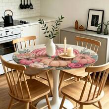 1pc Plaid Pumpkin Round Tablecloth, Autumn Tablecloth With Elastic Edge, Soft And Wrinkle-Resistant, Waterproof, Oil-Resistant And Scratch-Resistant, Suitable For Round Dining Table, Outdoor Restaurant Decoration And Outdoor Party, Kitchen, Baking, Outdoor Decor, Outdoor Patio, Breakfast, Brunch And Party Decoration - Multicolor - View 6