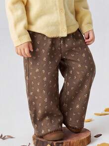 mini bala Cute New Autumn Young Girl Wide Leg Pants Soft Floral Print With Sweet Lace Trim Bottoms - Brown Tone - View 3