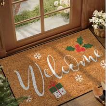 1pc Funny Welcome Christmas Pattern Welcome Doormat, Harvest Season Pattern Minimalist Style Short Plush Quick-Dry Non-Slip Machine Washable Entrance Mat, Suitable For Kitchen, Bathroom, Dining Room, Hallway Entryway, Party, Gathering, Holiday, All Season, Yard Home, Christmas Season, Party Supplies - Burnt Orange - View 1