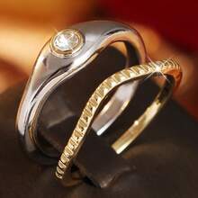Women's Two-Tone Stackable Ring Set, Suitable For Daily Wear, Dating And Holiday Gift Accessories - Multicolor - View 2
