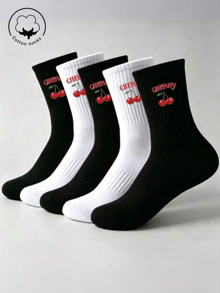 1/3/5/10/15/20/30 Pairs Women's Mid-Calf Cotton Socks, Black, Suitable For Autumn/Winter/Spring/Summer/Sports/Casual, Breathable And Moisture-Wicking - Multicolor - View 1