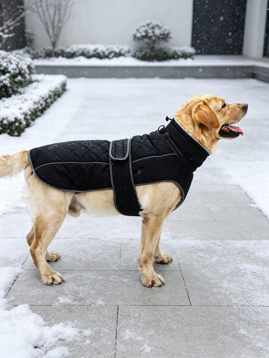 Metglad Dog Winter Coat, Quilted Fleece‑Lined Pet Jacket, Adjustable High‑Collar Dog Jacket With Leash Attachment D‑Ring, Belly‑Coverage Snow Suit For Small, Medium & Large Dogs