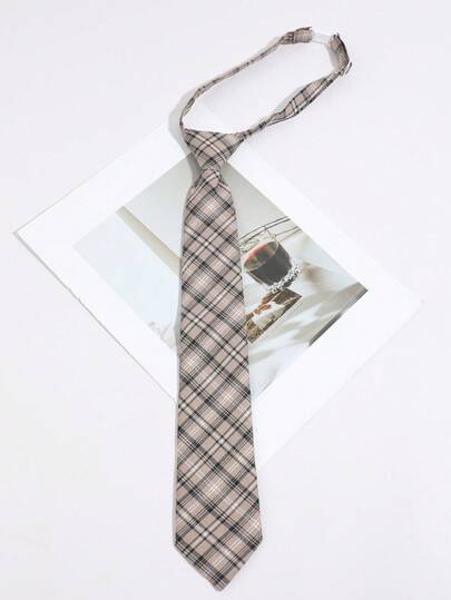 1pc Women's Casual Versatile Plaid Diamond Pattern Tie-Free Collar