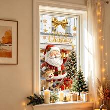 1pc Christmas Santa Claus Snowman Gift Box Star Window Sticker, Electrostatic Adsorption Removable Double-Sided Visible PVC Glass Decal, For Living Room Bedroom Door Window Glass Decoration, Christmas Decor - Multicolor - View 6