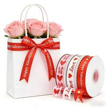 3 Rolls Ribbon Set, Suitable For Mother's Day, Valentine's Day And Other Holiday Wedding Gift Wrapping Ribbons, Hemmed Ribbons, Invitation Card Ribbons, Bouquet Tie Ribbons, Wife Birthday Printed Straps, Bridal Polyester Printed Bows, Printed Heart Ribbons For Gift Wrapping, Wedding Birthday Party Decorations, Handicrafts DIY Supplies - 3pcs - View 10