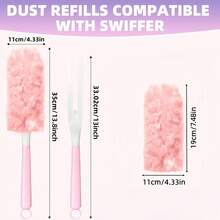 31/1pc/Set Pink Disposable Electrostatic Duster Replacement Heads/Handle, 360° Electrostatic Dust Adsorption Head, Traps Dust & Pet Hair, Suitable For Furniture, Keyboard, Bookshelf, Car Interior Home Cleaning Tool, Multi-Scene Dust Removal Supplies For Home & Vehicle - Pink - View 4