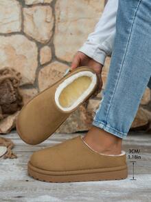 Women's Autumn/Winter Outdoor Versatile Thermal Lined Solid Color Neutral Fine Fur Thick Sole Slippers Home Slippers - Khaki - View 6