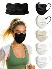 100/10pcs Individually Wrapped 3-Ply Disposable UV Protection Face Masks, Unisex Full Coverage Face Shield, Single And 10-Piece Packs Available, Suitable For Daily Outdoor Use - Multicolor - View 7