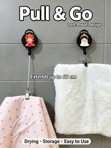 1pc Multi-Function Retractable Towel Clip, Automatic Rebound Retractable Hook Clip, Rag Hook, Bathroom No-Drill, Easy-Pull Rope Hand Towel Rack, Chinese Classic Novel Journey To The West Character Theme, Creative Pattern, Home Essential - Multicolor - View 9