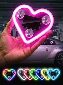 2026 New Heart-Shaped LED Solar Powered Car Atmosphere Light, Suitable For Women's Car Accessories, Heart-Shaped Neon Window Decoration Light, With Automatic Sensing Design, 5 Lighting Modes, Perfect Romantic Car Interior Decoration For Couples And Female Drivers, Ideal Gift For Female Friends, Mother's Day And Wedding Season - Multicolor - View 4