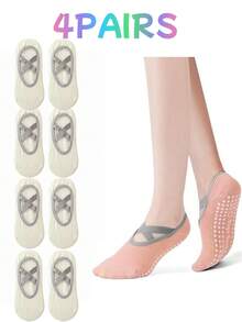 1/3/4 Pairs Women's Non-Slip Yoga Socks, Pilates Grip Socks With Cross Strap Design For Breathable Fit And Flexible Support, Suitable For Yoga, Pilates, Ballet, Dance, Studio Workout Grip - Multicolor - View 9