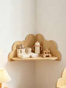 1pc Wooden Color Cloud-Shaped Corner Storage Rackfor Kids Room Nursery Room Essentials - Multicolor - View 7