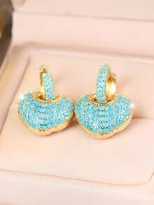 Vanel 1 Pair Bohemian Vintage Heart Lock Hollow Earrings For Women, Suitable For Daily Wear, Beach Vacation, Party, Outing - Golden-blue - View 5