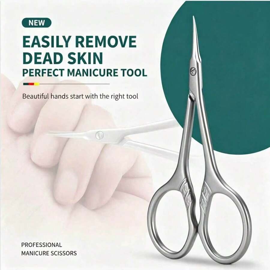 1pc Stainless Steel Ultra-Fine Curved Blade Nail Scissors, Multi-Function Precision Small Scissors For Beauty, Eyebrow Trimming, Eyelash Trimming, Nail Edge Trimming, Dead Skin Removal (One Size 1pc Textured Scissors) - Upgraded Version - View 1