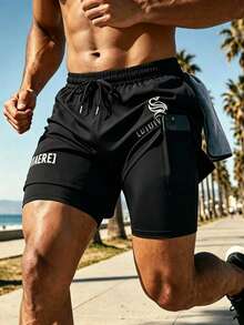 Men's Sports Shorts | Inner Phone Pocket, Back Waist Towel Loop | For Gym Workout, Running Training & Outdoor Activities - Black - View 1