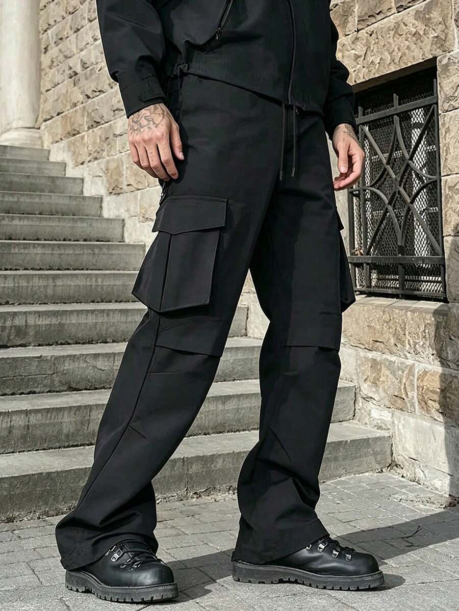 Men's Autumn/Winter Multi-Pocket Sports Outdoor Long Pants Casual Fashion Cargo Pants - Black - View 1