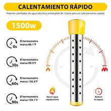 1500W High Power Immersion Heater, Heating Rod With Auto Shut-Off And Burn Protection, Portable Water Heater, Yellow - View 7