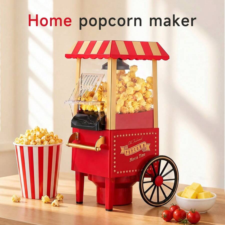 Nostalgic Popcorn Machine, Retro Popcorn Maker, Cinema Style Popcorn Machine, 1200W Electric Hot Air Popcorn Maker, High Popping Rate, 3 Minutes Quick Popcorn Making, Healthy Oil-Free, Suitable For Home Movie Night - US A Type Plug(110-127V) - View 1