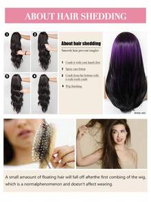 Topshe 20 Inch Black With Purple Highlights Straight Layered Wig, Face-Framing Curtain Bangs, Synthetic Hair, Natural Silky Straight Texture, Heat-Resistant Fiber, Adjustable Breathable Wig Cap, Avant-Garde Deep Purple Highlights Wig, Suitable For Gothic Style Cosplay And Party Looks - Purple - View 11