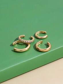 4 buah Anting Jepit Telinga Minimalis Berbentuk C Halus, Klip Tulang Rawan Telinga, Klip Telinga Logam Zirkonia Kubik, Anting Serbaguna yang Dapat Ditumpuk untuk Wanita, Tidak Perlu Tindik - Emas - View 2