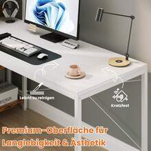 Schreibtisch mit 4-Tier Seitlichem Regal, 120 cm Breiter Computertisch mit Ablage, Stabil Bürotisch mit Metallgestell, Einfache Montage für Home Office - Weiß/140 x 56 x 120 cm - Übersicht 4
