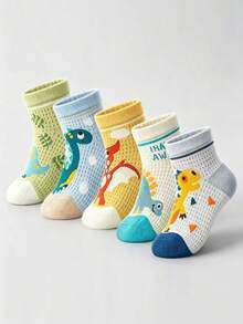 5 Pairs Kids Socks Green Cartoon Dinosaur Pattern Boys Girls Versatile Short Socks - Multicolor - View 6