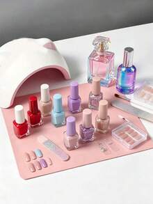 Soft Pink Manicure Desk Mat, Waterproof PU Leather, Salon Desk Pad, Foldable Manicure Armrest Pad, Nail Art Desk Mat, Makeup & Nail Leather Display Practice Pad, Minimalist Waterproof Anti-Fouling Nail Mat, Non-Slip Nail Mat, Suitable For Nail Salons And Home Use - Dusty Pink - View 7