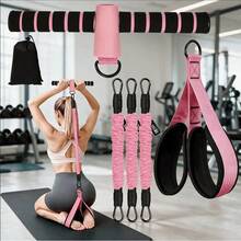 Pink 5-Piece Durable Resistance Band Set With Foot Pedal, Handle, For Abdominal, Waist, Arm, Core, Leg, Sit-Up Exercise, Fitness And Stretching - Hot Pink - View 5