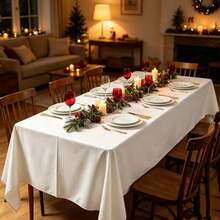1pc White Wrinkle-Resistant Polyester Tablecloth - Halloween, Christmas, Birthday Party Decoration, White Tablecloth, Suitable For Outdoor Picnic, Wedding, Camping, Kitchen - White - View 22