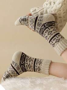 1/3/5 Pairs Vintage Thickened Wool Blend Warm Mid-Calf Socks, Suitable For Daily Wear Or Gifting, Autumn/Winter Style - Multicolor - View 4