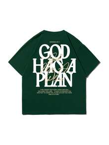 Kaos Lengan Pendek Kasual Unisex Musim Panas dengan Motif Berlapis dan Slogan Bahasa Inggris | Atasan Longgar yang Nyaman - Dark Green - View 5