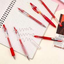 6pcs Red Gel Pen Set, High-Quality Retractable Red Ink Ballpoint Pens, 0.5mm Fine Tip, Teacher Grading Marking Pens, Suitable For Student Homework Scoring, Error Correction, Key Note Marking, School Office Supplies - A - View 3