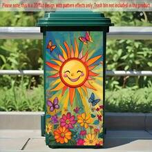 1pc Trash Can Sticker 14.57*32.28 Inches Colorful Rainbow & Butterfly Theme Design Self-Adhesive Wallpaper Suitable For Kitchen Trash Can Wall Decoration Home Beautification 2D Flat - A - View 1