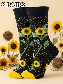 1/3/5 Pairs Of Sunflower Delight Women Socks - Ultra-Soft, Moisture-Wicking Mid Tube Design - Fashionable Stockings For All-Day Comfort - Multicolor - View 9
