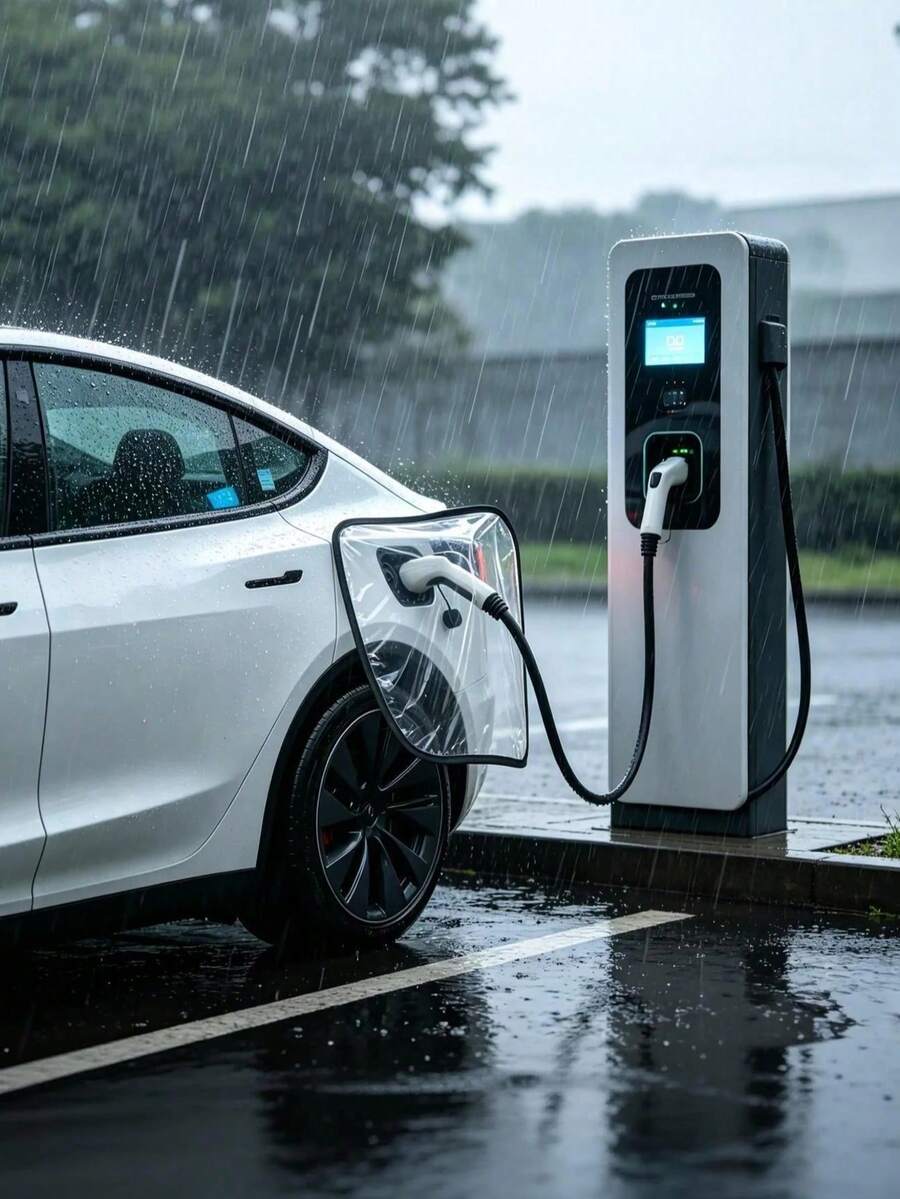 1個防水PVC電動車充電口蓋，汽車插頭保護蓋，防塵防蟲，適用於車輛充電口，不含電池