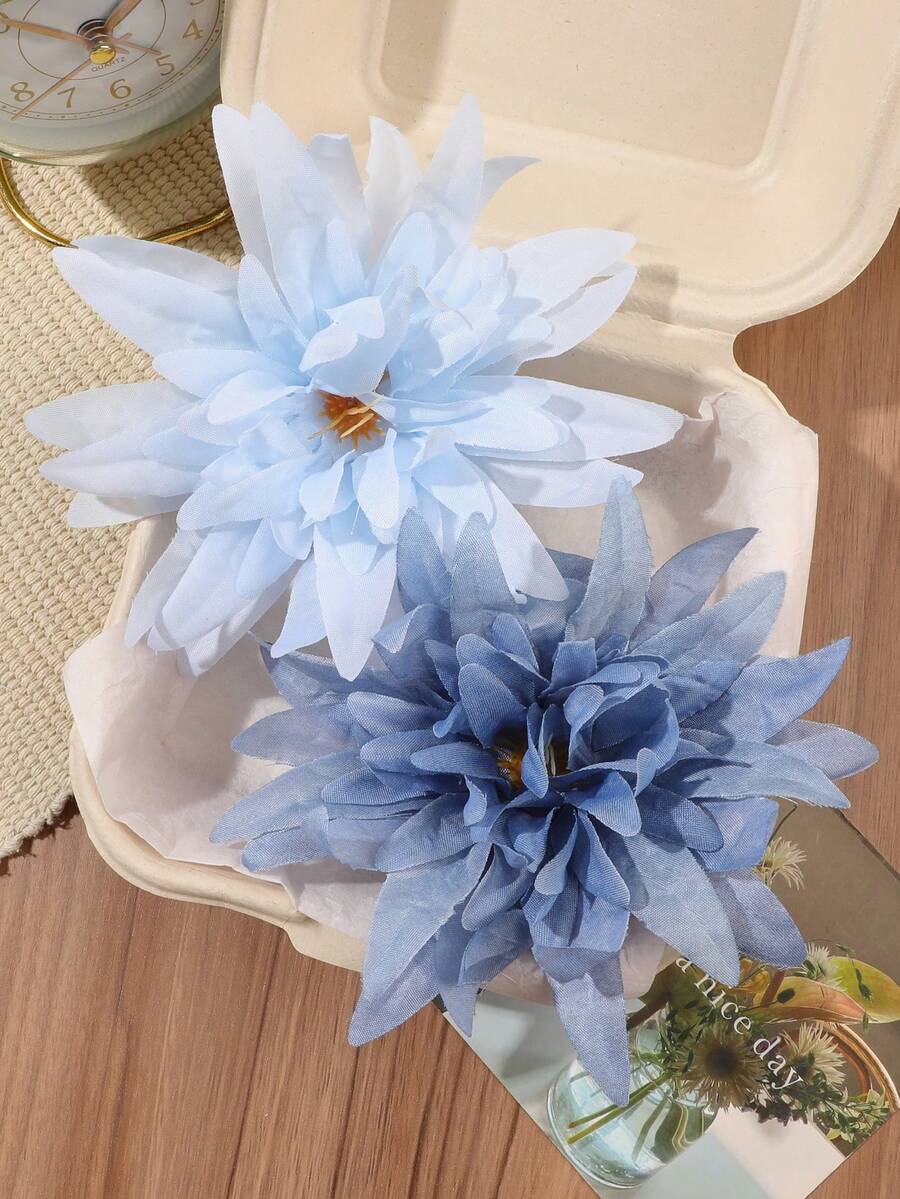 2件組清新藍色人造菊花髮夾，側分髮夾，適合海灘與海邊，韓式溫柔優雅氛圍百搭髮飾 - 彩色 - 查看 1
