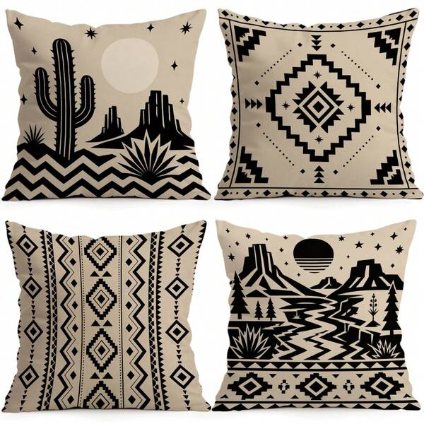 4pcs/1pc Western Desert Geometric Pattern Pillow Covers, Single-Sided Printed Pillow Covers, Suitable For Living Room, Bedroom, Home Decor, All-Season Pillow Covers