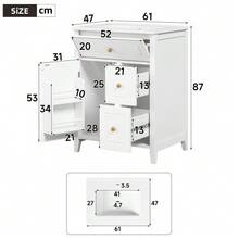 61 Cm Freestanding Vanity Unit In White With Ceramic Basin, Gold Handles, Flip-Out Drawer, Drawers, Side Shelf And Storage Under The Sink, Without Tap - 白色 - 查看 2