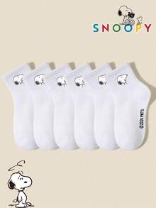 SNOOPY 1/3/6 Pairs Snoop Sock Black/White/Grey Solid Color Small Logo Minimalist Daily Kids Mid-Calf Socks, Fun Christmas Gift Socks - Multicolor - View 4