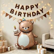 Cute Birthday Bear Aluminum Foil Balloon, Cartoon Design, Birthday Party Inflatable Decoration - Multicolor - View 3
