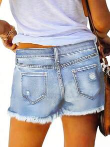 Women's Fashionable Denim Shorts, Suitable For Summer Casual - Light Blue - View 3