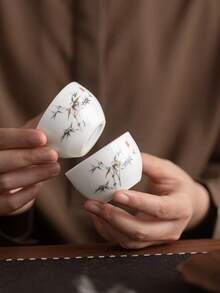 6 piezas/4 piezas/2 piezas/1 pieza Tazas de té de cerámica blanca, tazas de té vintage para el hogar y los invitados, tazas de té Kung Fu, tazas de té negro, tazas de agua, tazas de espresso, tazas de regalo, adecuadas para uso diario, reuniones, fiestas - Bambú blanco - Ver 12