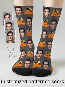 1 Pair Customized Face Pattern Socks, Personalized Photo Socks, Custom Printed Socks, Funny Face Socks, Custom Pattern Socks, Print Any Face Pattern On Socks, Anniversary Gift, Halloween Gift, Unique Birthday Gift, Personalized Collectible - Multicolor - View 11