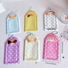 Cute Polka Dot Cat Ear 3 Inch Photocard Holder With Bead Keychain, Idol Photo Card Protector ID Badge Holder, Kawaii Stationery Back To School Supplies - C-multicolor - View 3